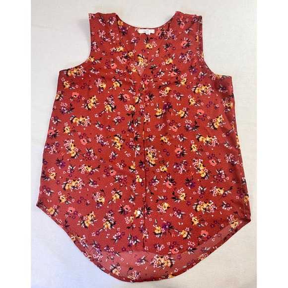 Maurices Tops - Maurices Womens Rust Red Orange Floral V-Neck Blouse sz M Fall Office Layering